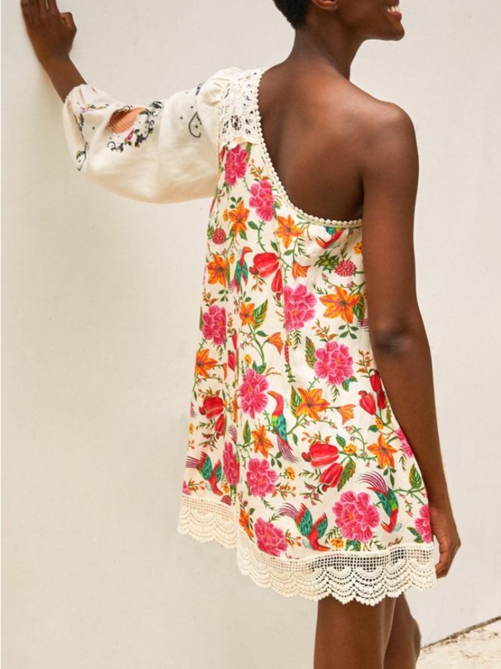 FARM Rio Cream One-Shoulder Floral Embroidered Dress - Picture 3 of 10
